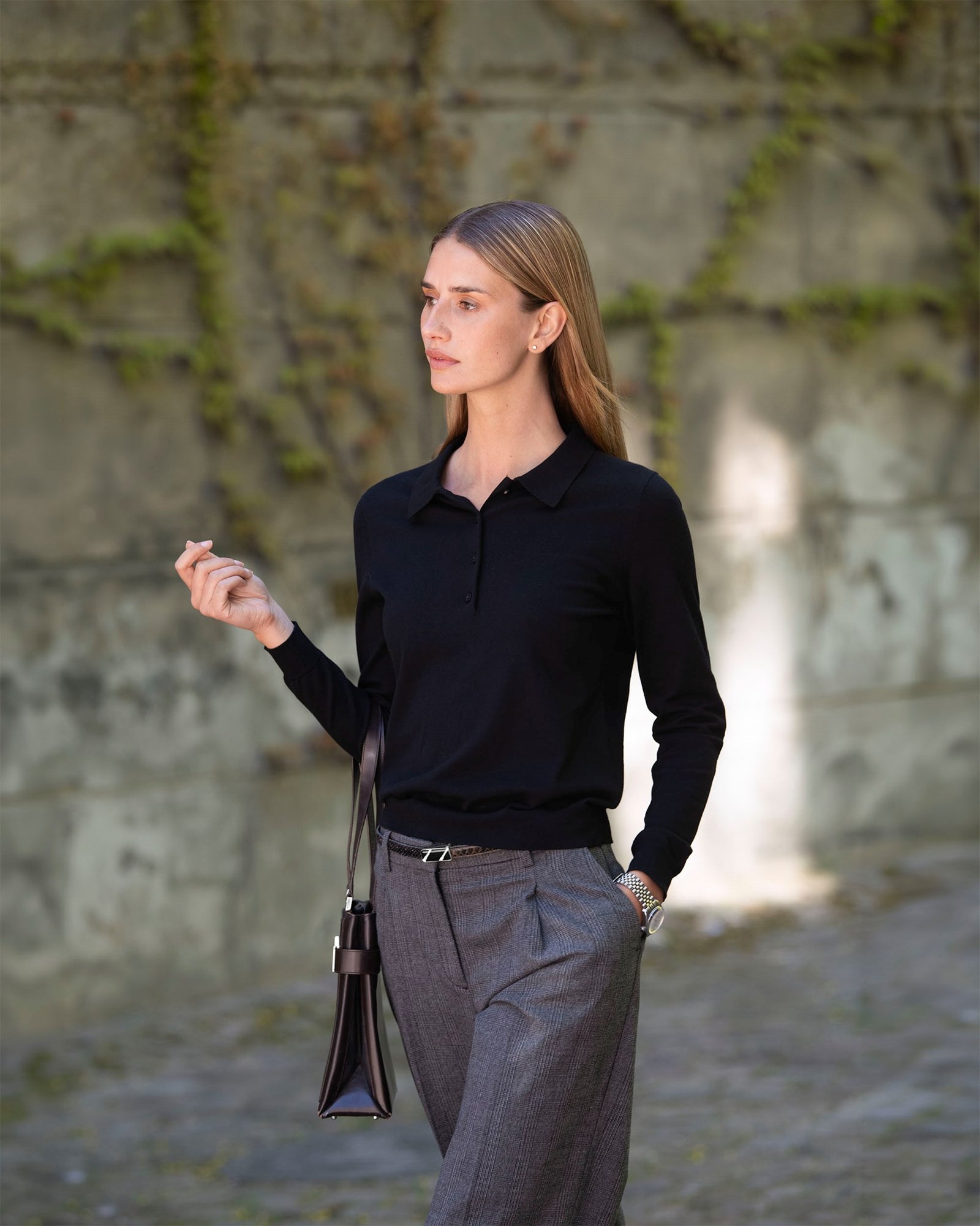 Brighton Long Sleeve Polo Women Black Back
